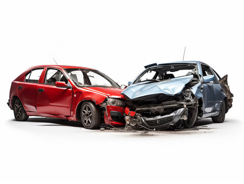 An accident of two cars colliding with each other on a white background.