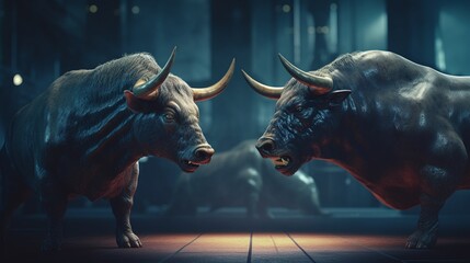 Bull and bear concept of stock market exchange.Generative AI - obrazy, fototapety, plakaty