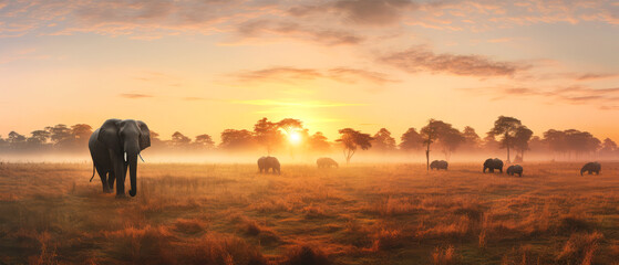 Fototapeta na wymiar elephants in a meadow on background