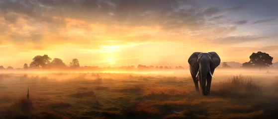 Fotobehang elephants in a meadow on background © Tidarat