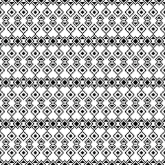 Seamless ethnic pattern with pixel style. Stripe traditional motif. Oriental tribal vector illustration. Design for textile, fabric, clothing, curtain, rug, ornament, wrapping. Black and white.