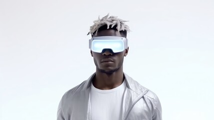 Closeup side Face African American men with VR grasses. Generative AI illustrations