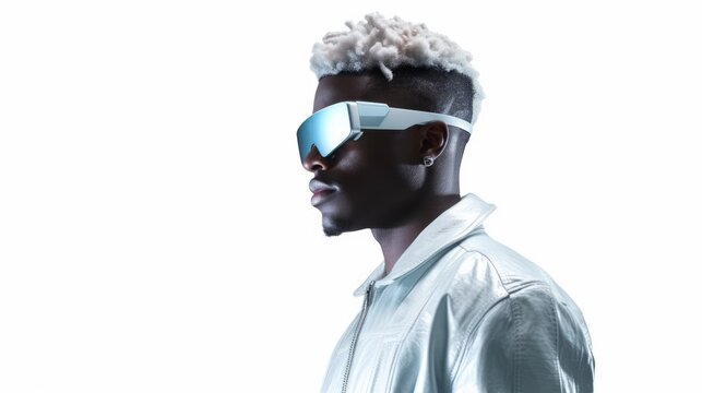 Closeup side Face African American men with VR grasses. Generative AI illustrations