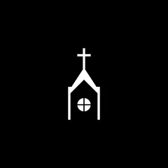 Church building icon isolated on black background. Religion of church.