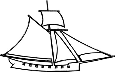  Boat water transport drawing for decoration and design.