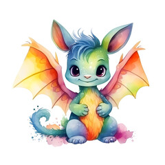 Fototapeta premium colorful baby dragon, watercolor illustration