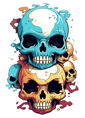 blue and yellow skull are stacked