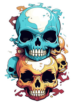 blue and yellow skull are stacked