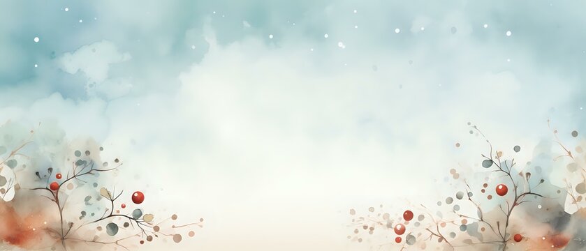 abstract watercolor christmas background with red ornaments - copy space