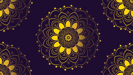 Abstract Mandala design symbol in dark purple background.