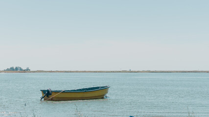 minimalist boat on the lake