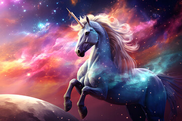 Obraz na płótnie Canvas cosmic unicorn, fantasy, stars