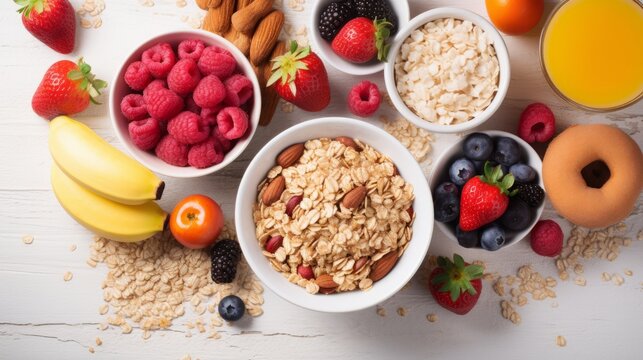 breakfast cereal Healthy breakfast. Fresh granola, muesli with yogurt and berries