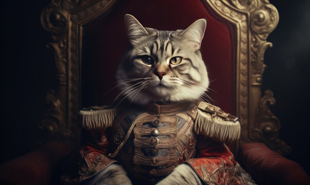 Whimsical image of a cat in royal attire.