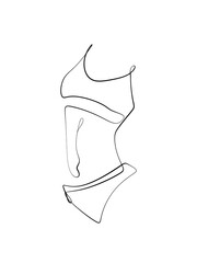 A portrait of a woman in a bikini is drawn in single line style. Printable art.