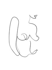 A portrait of a woman is drawing in single line style. Printable art.