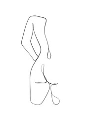 A woman's nude back is drawn in one line style. Body expression. Printable art.