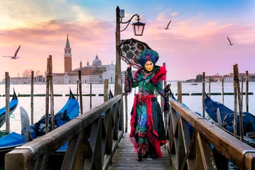 Fotobehang Carnevale di Venezia,Carneval .San Giorgio Maggiore  in the background,.costumes,.Venice,Veneto,Italy,Europe, © Earth Pixel LLC.