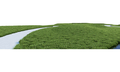 Landscape with many plants and flowers on transparent background