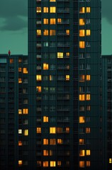Fototapeta na wymiar gloomy soviet buildings Russia depressive comfort wallpaper smartphone photo facade night lights