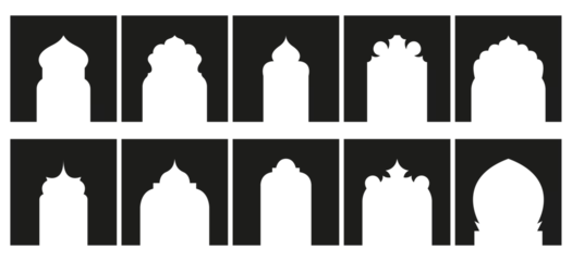 Foto op Plexiglas Shape Islamic door and arabic window arch. Elements on transparent background. Arabic door frame. Islamic architecture elements of window and door. © Anastasiia Zhu 