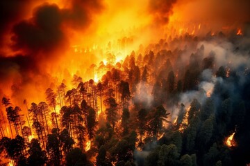 Fototapeta na wymiar Massive inferno engulfs forest as flames rapidly spread. Generative AI