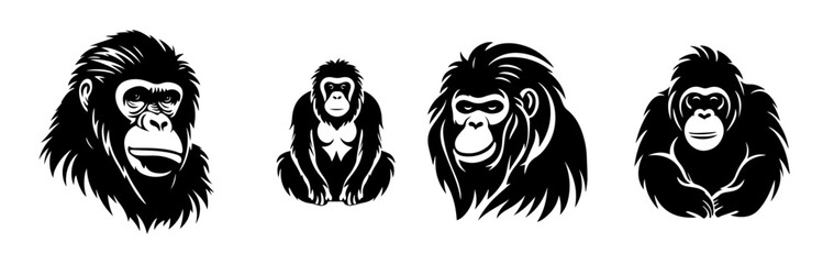 black and white silhouettes of a monky