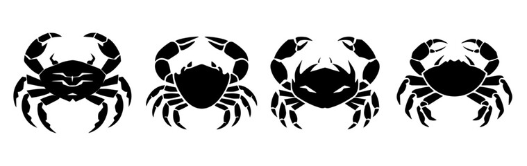 black and white silhouettes of crabs - obrazy, fototapety, plakaty