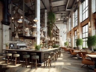 Naklejka premium modern interior bar-cafe. industrial design. 
