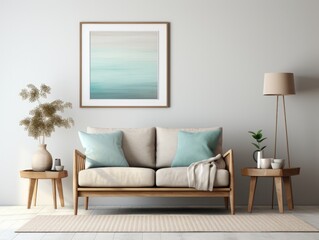 friendly, light livingroom interior. natural color palette. 