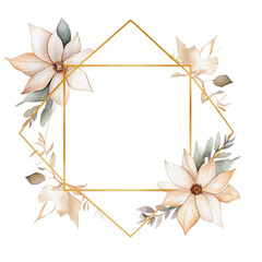 Obraz premium Frame Gold Square flowers isolated, AI Generated