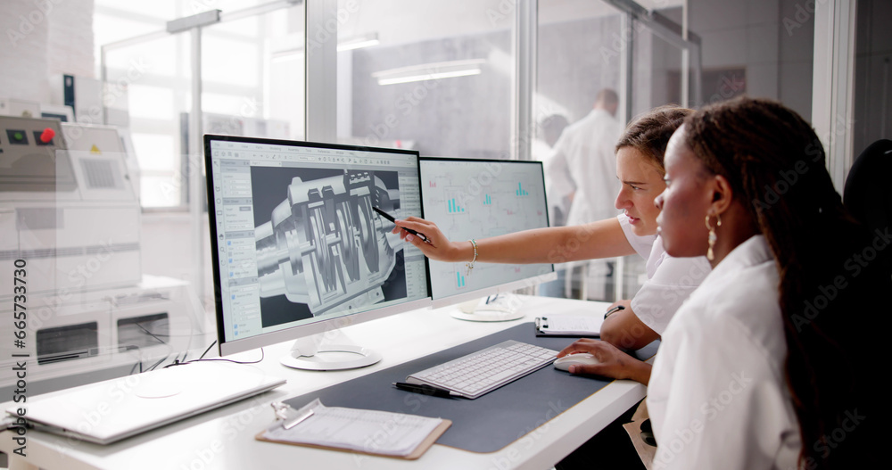 Fototapete engineer doing 3d cad model design on computer