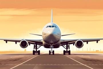 Airplane on the runway of the airport. 3D rendering.