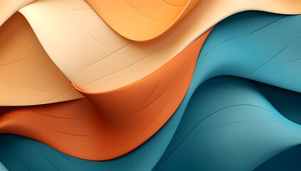 Vibrant Abstract Wallpaper: Organic Forms Blending with Geometric Shapes in Teal and Orange