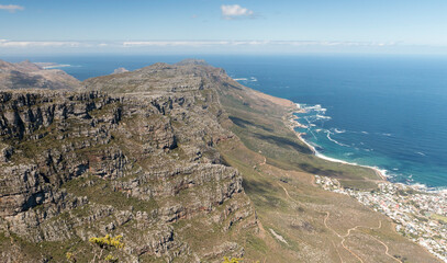 Fototapeta na wymiar view to the South from the Table Mountain on a sunny day, Table Mountain Nature Reserve, Western Cape, South Africa