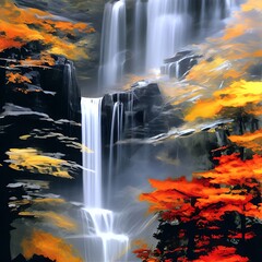 autumn landscape with a waterfall