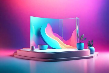 A creative podium mockup display with a colorful background and props, perfect for highlighting a product in a unique way.