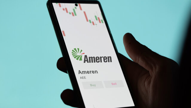 November 3th 2023 St. Louis, Missouri. The logo of Ameren on the screen of an exchange. Ameren price stocks, $AEE on a device.
