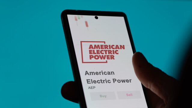 November 3th 2023 Columbus, Ohio. The logo of American Electric Power on the screen of an exchange. American Electric Power price stocks, $AEP on a device.