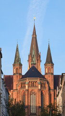 The three steeple of the Church of St Paul in Schwerin on a sunny day, Mecklenburg West Pomerania, Germany