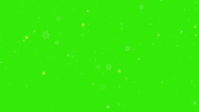 Snow flies, stars and lights on a green background - Christmas - New Year - Chroma Key