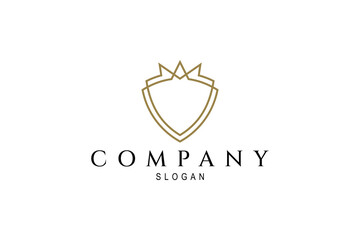 Shield logo line art design template with Luxury Crown symbol