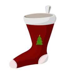 Obraz premium Rd christmas sock with green tree. Editable vector art