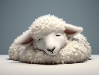 A 3D Cartoon Sheep Sleeping Peacefully on a Solid Background