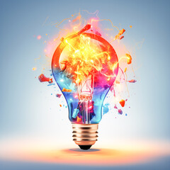 Vibrant Glowing Idea Bulb Lamp: A Creative Design Element Isolated on a Transparent Background, 
Perfect Visualization of Brainstorming, Bright Ideas, and Creative Thinking.
