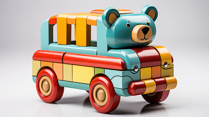 Charming wooden toys on a pure white canvas, evoking timeless nostalgia and wholesome play