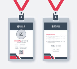 RED ID Card Design Template. Luxury, Modern, Elegant, Professional Minimalist Business Identity Card. Employee ID Card Template. Vector illustration
