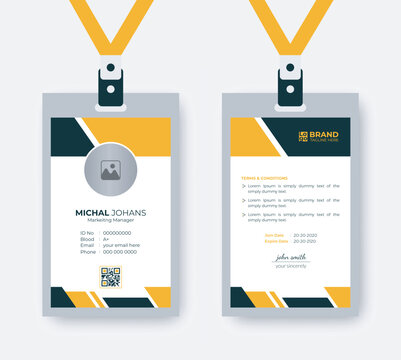 Employee or student ID card set design for office or school. Print-ready identification card template. Corporate identity card template collection with photo placeholders.