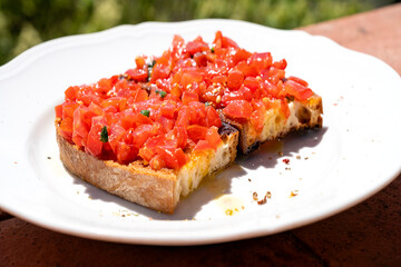 Bruschetta with Tomatoes and garlic,.Chianti Region, .central Tuscany,Italy,Europe