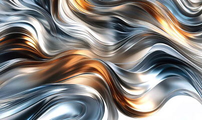 Silver liquid chrome background, shiny metal waves. - obrazy, fototapety, plakaty